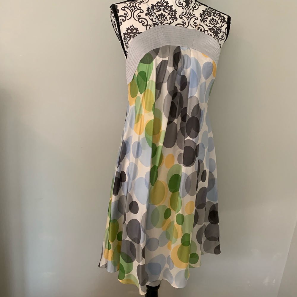 * Badgley Mischka Pastel Polka Dot Silk Dress Sz 6